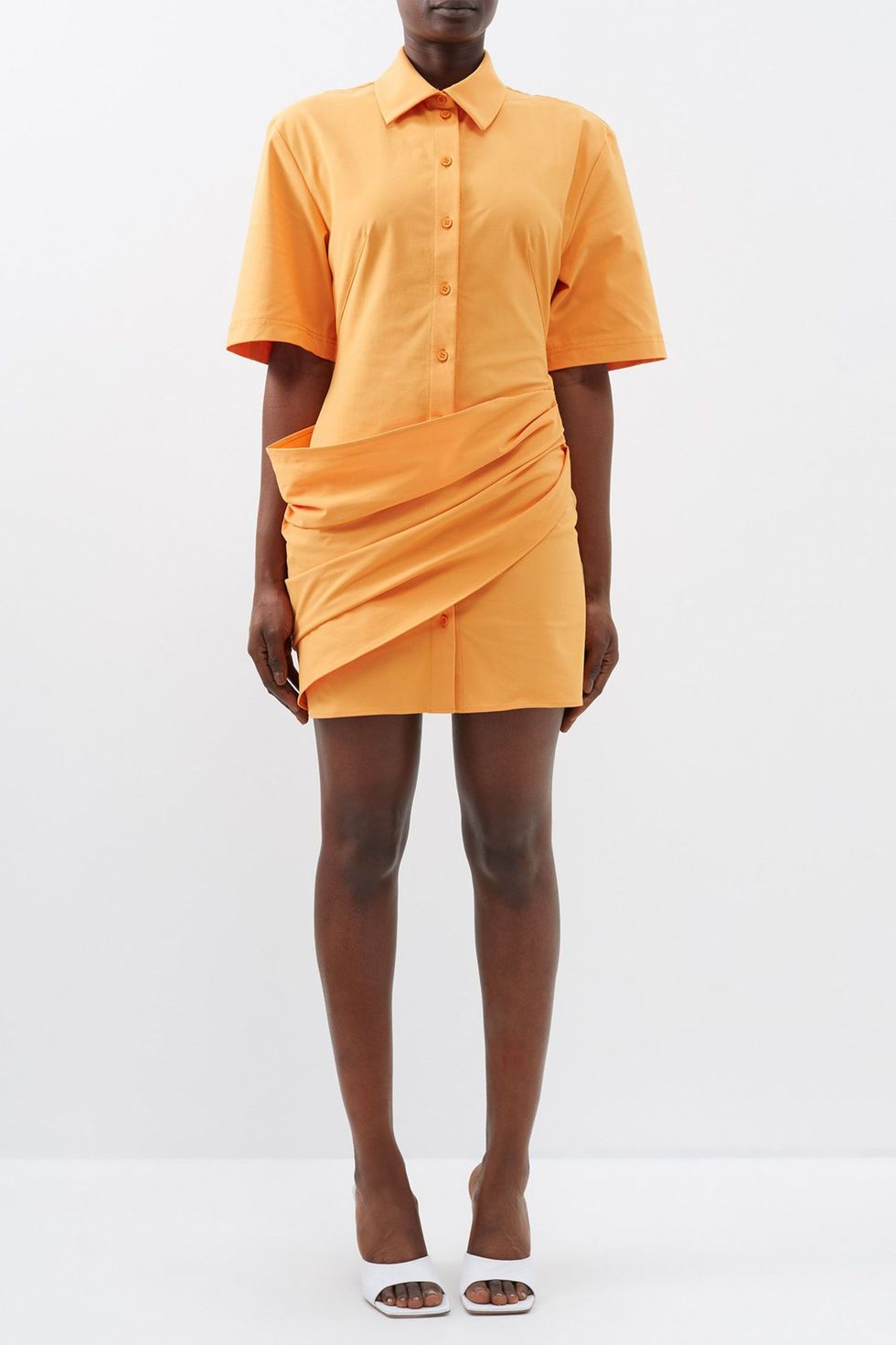 Cutout Drape-Waist Shirt Dress