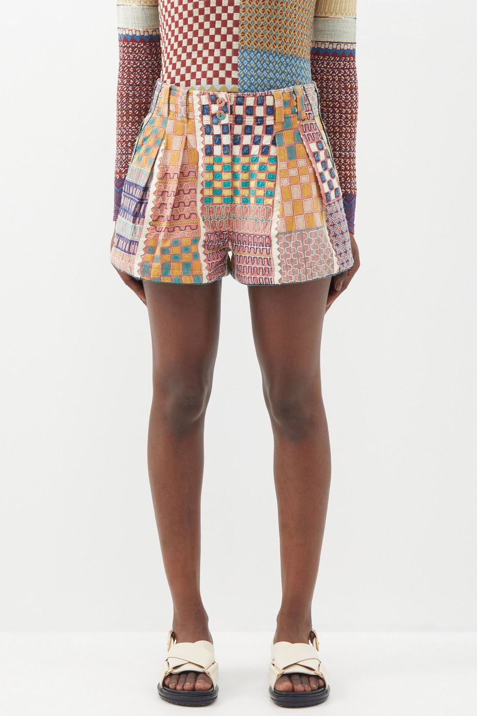 Freda Masqué-Embroidered Cotton Shorts