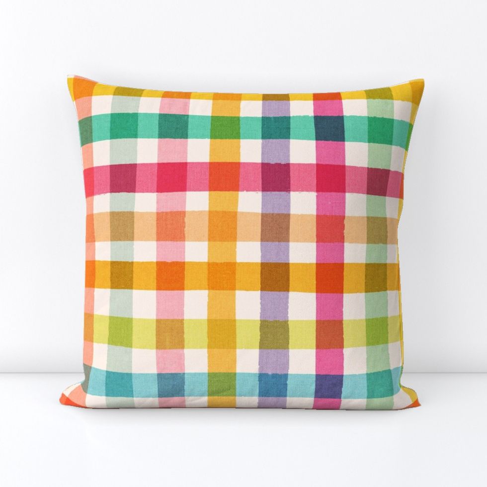 Vintage Rainbow Check Square Throw Pillow