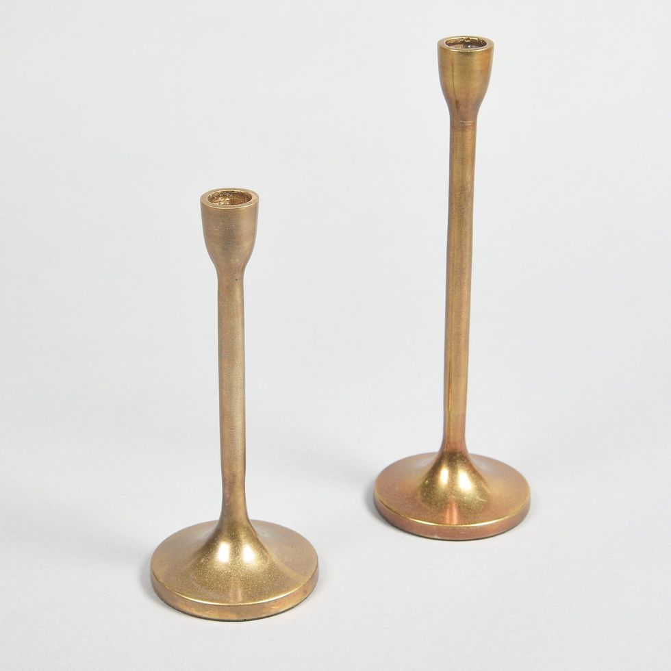 Golden Aluminum Candle Holders — Set of 2