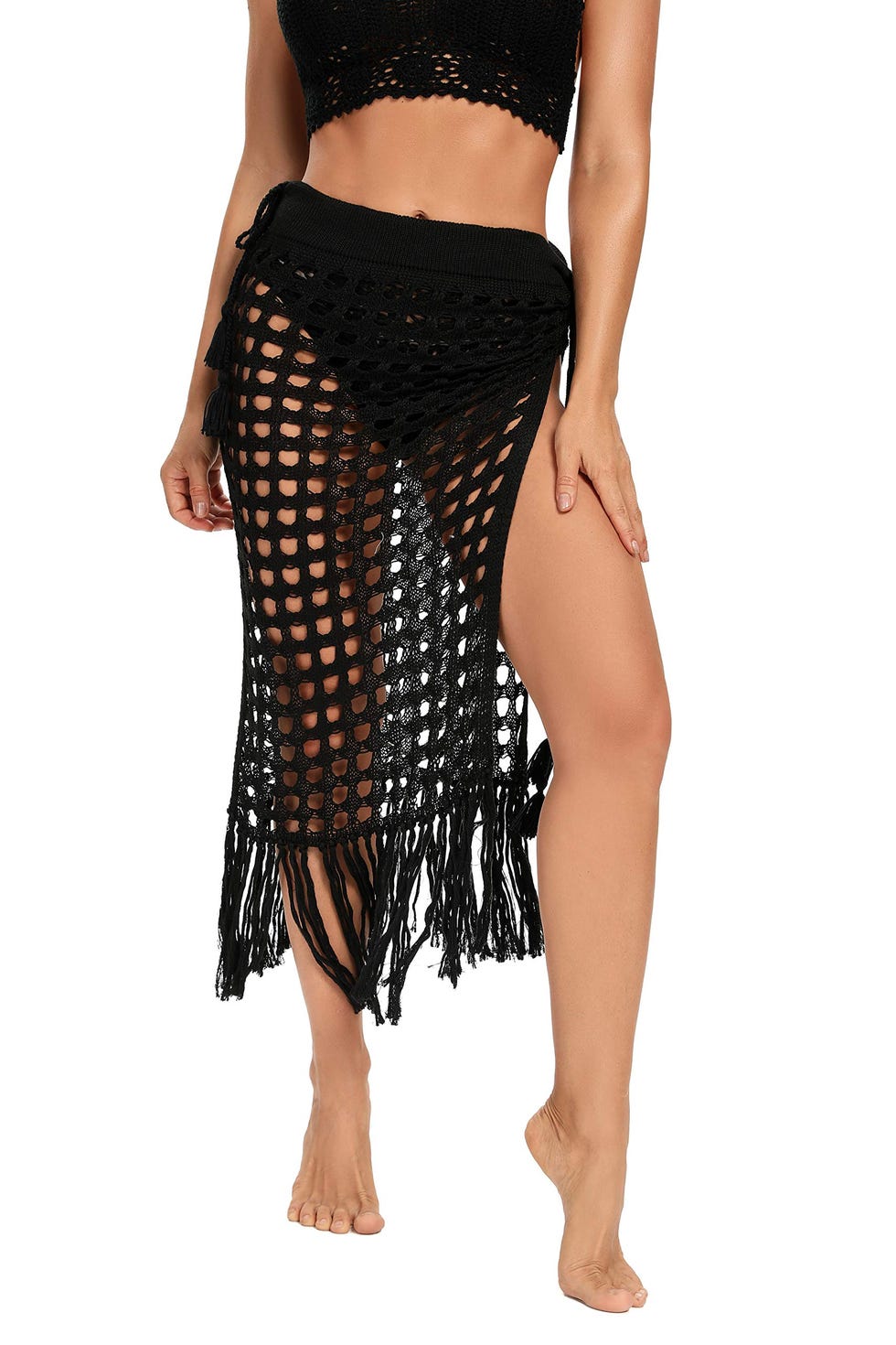 Sheer Crochet Knit Maxi Cover Up Skirt 