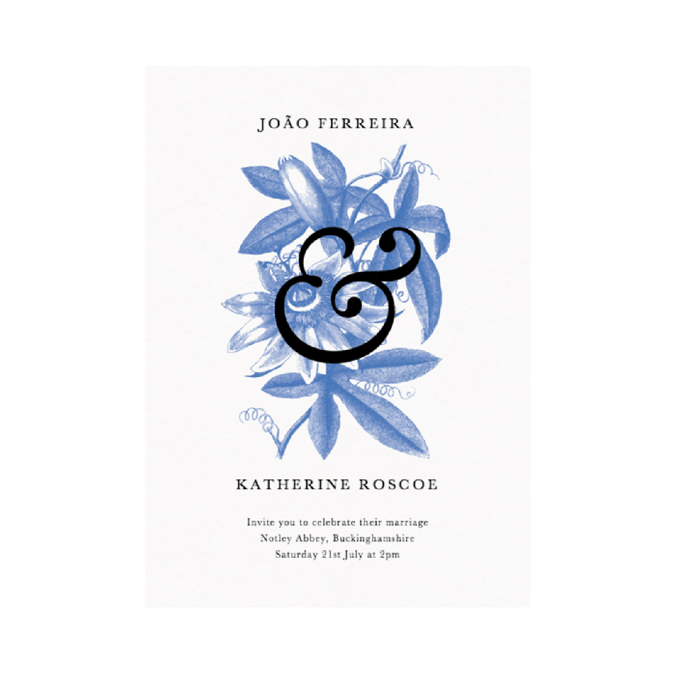 Blue Passion Flower Wedding Invitation — Pack of 10