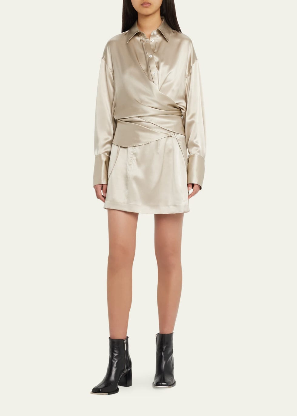 Button-Front Silk Wrap Shirt Button-Front Silk Wrap Shirt