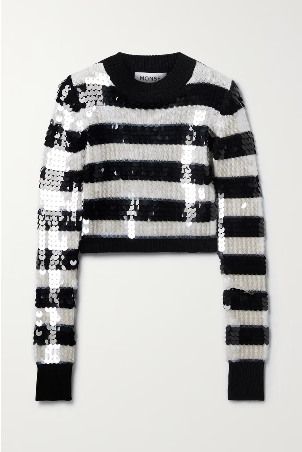 Cropped Paillette-Embellished Striped Wool Sweater Cropped Paillette-Embellished Striped Wool Sweater