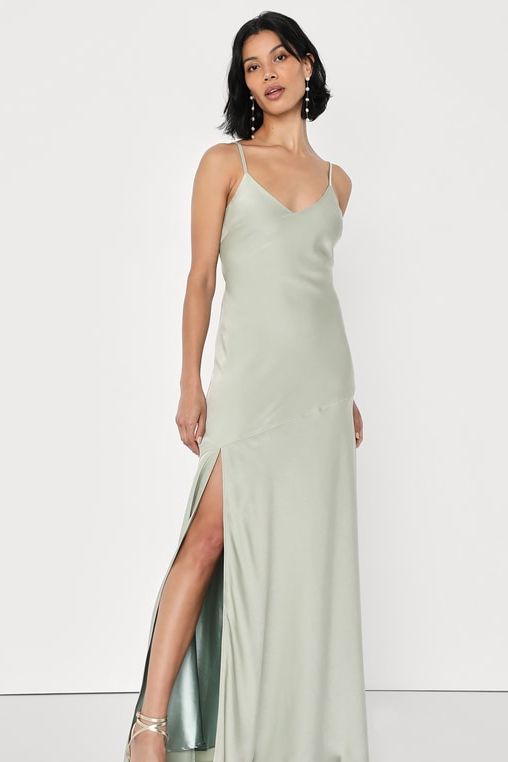 Sage Gown, Simple Satin Slip Wedding Dress