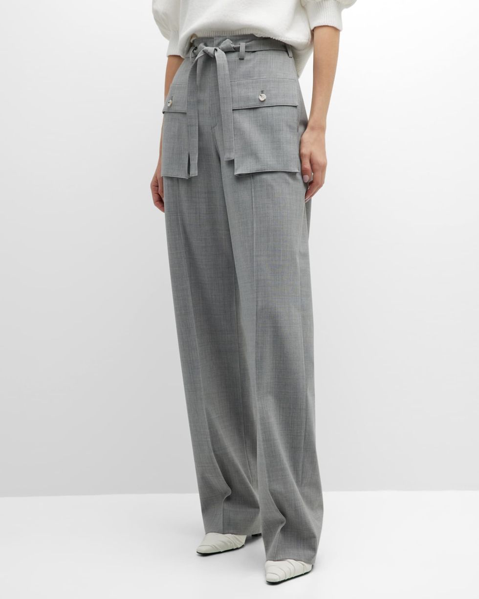 Water Stone Straight-Leg Belted Pants