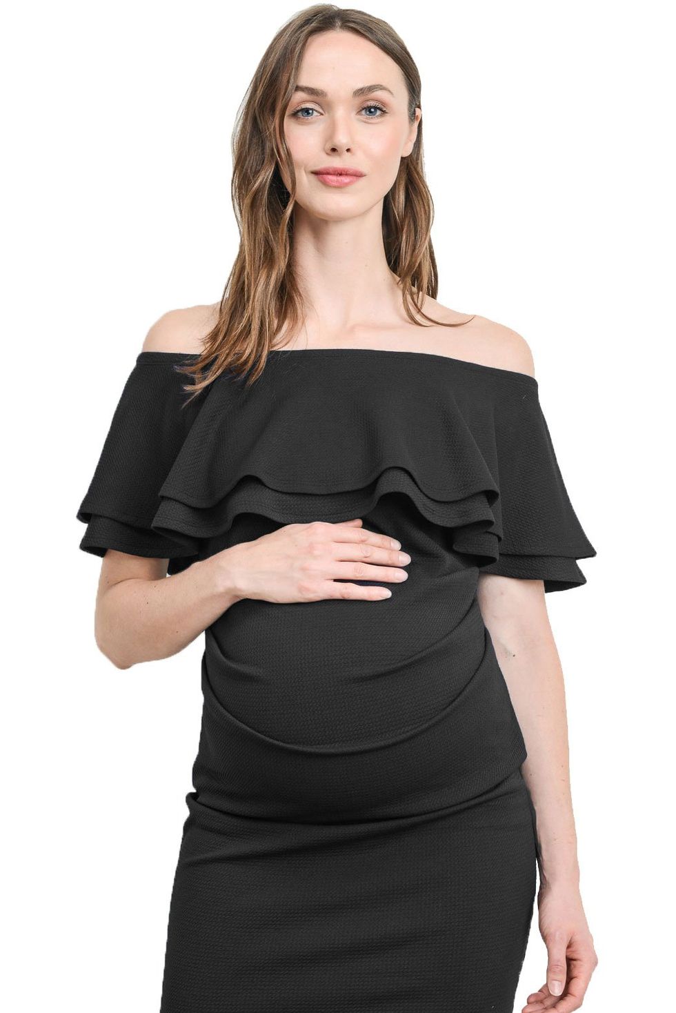 LaClef Women's Wrapped Ruched Maternity Dress with Pocket