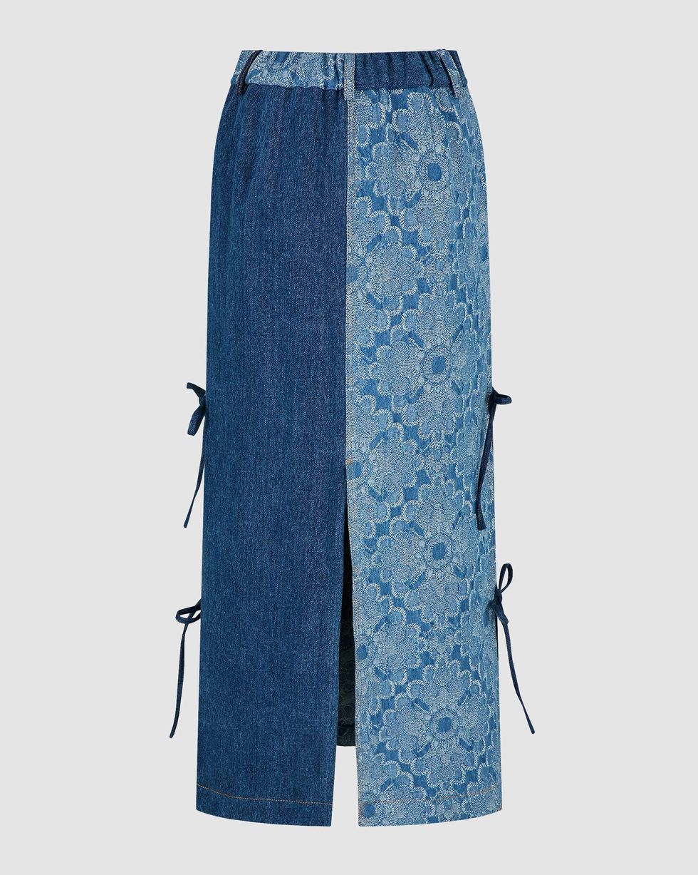 Yin-Yang Denim Maxi Tie Skirt