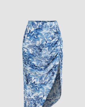Landscape Painting Ruched Skirt