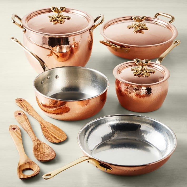 Historia Hammered Copper 11-Piece Cookware Set with Olivewood Tools