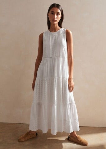 Floral Embroidery A-Line Midi Dress Floral Embroidery A-Line Midi Dress