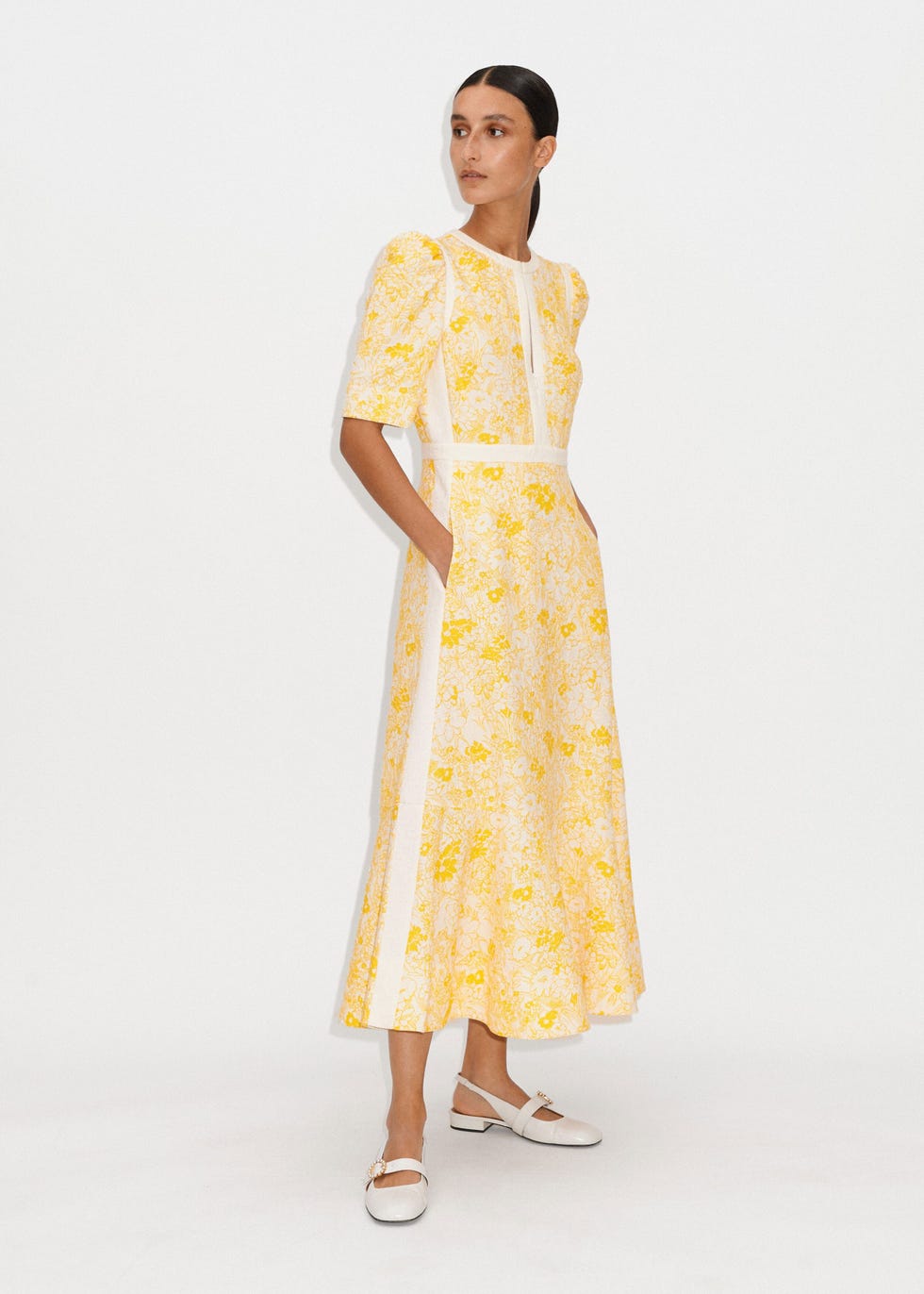 Cotton Jacquard Gardenia Print Maxi Dress Cotton Jacquard Gardenia Print Maxi Dress