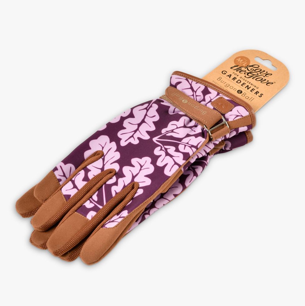 Burgon & Ball Leather Trim Oak Leaf Print Gardening Gloves