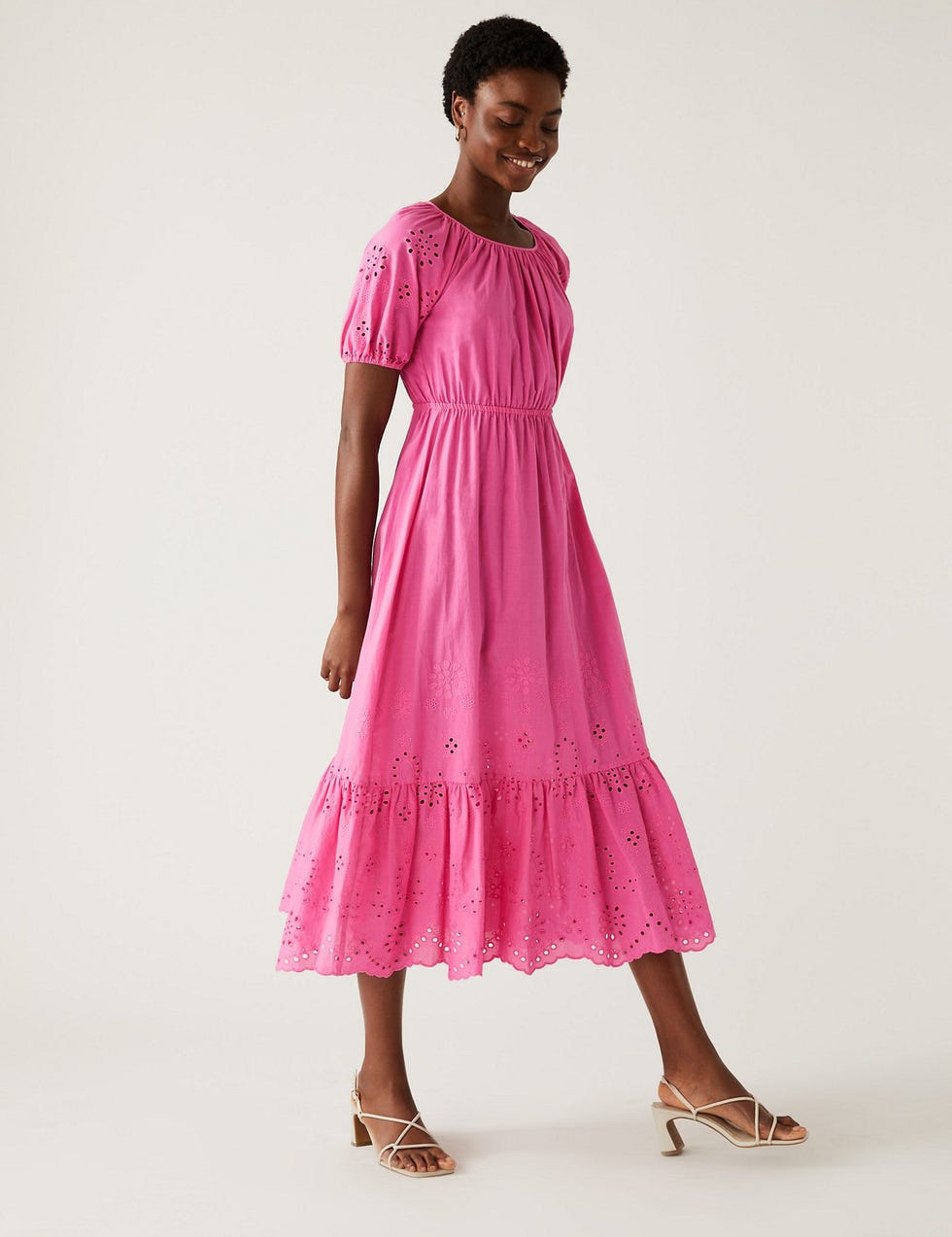 Pure Cotton Broderie Midaxi Tiered Dress