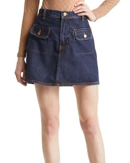 Flap Patch Pocket Denim Skirt Flap Patch Pocket Denim Skirt
