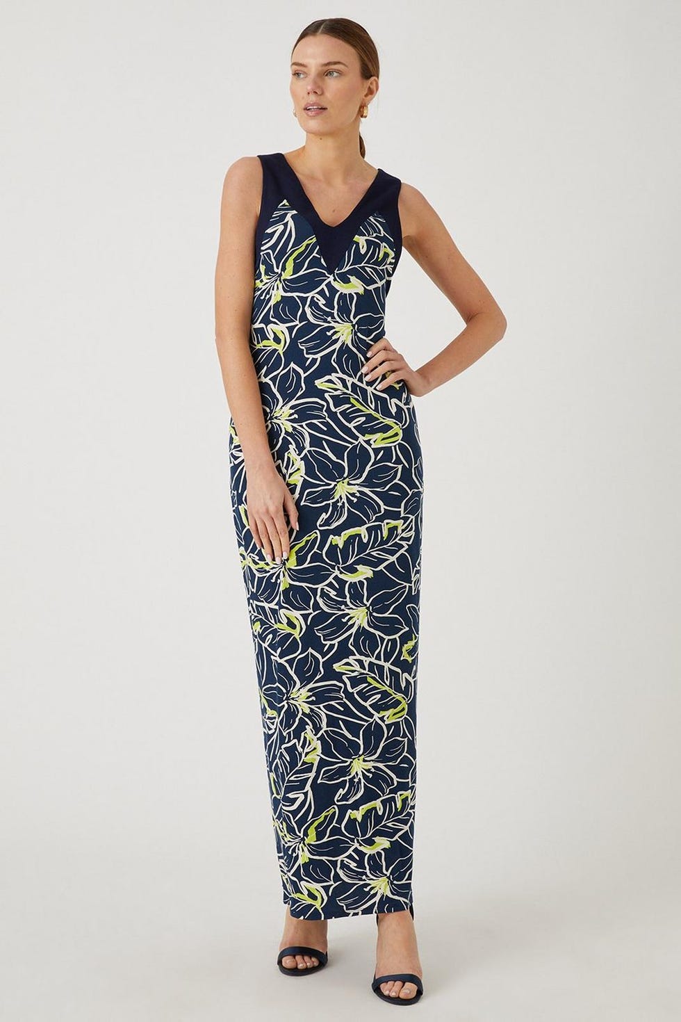 Navy Floral Jersey Maxi Dress