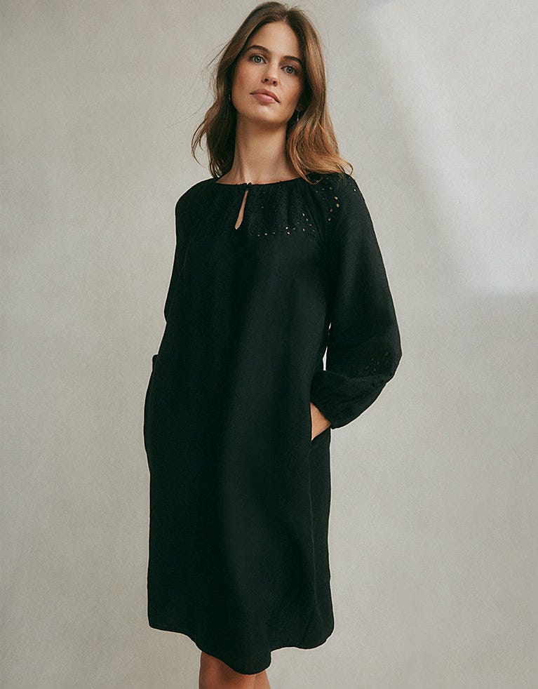 Broderie Detail Linen Dress