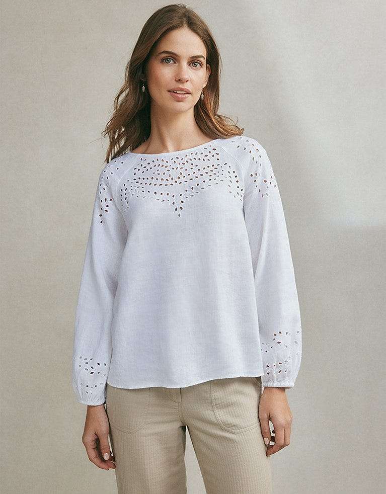 Broderie Detail Linen Blouse