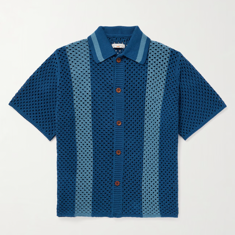 Fabbe Striped Cotton-Crochet Shirt