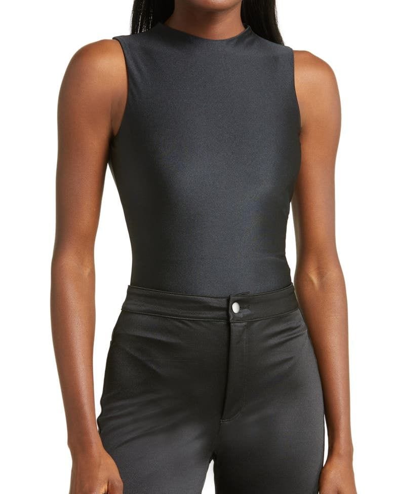 Disco Mock Neck Sleeveless Thong Bodysuit Disco Mock Neck Sleeveless Thong Bodysuit