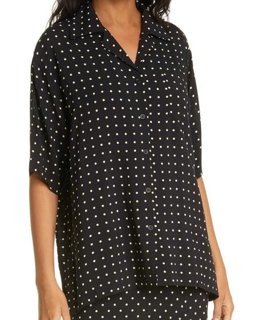 Polka Dot Short Sleeve Button-Up Shirt
