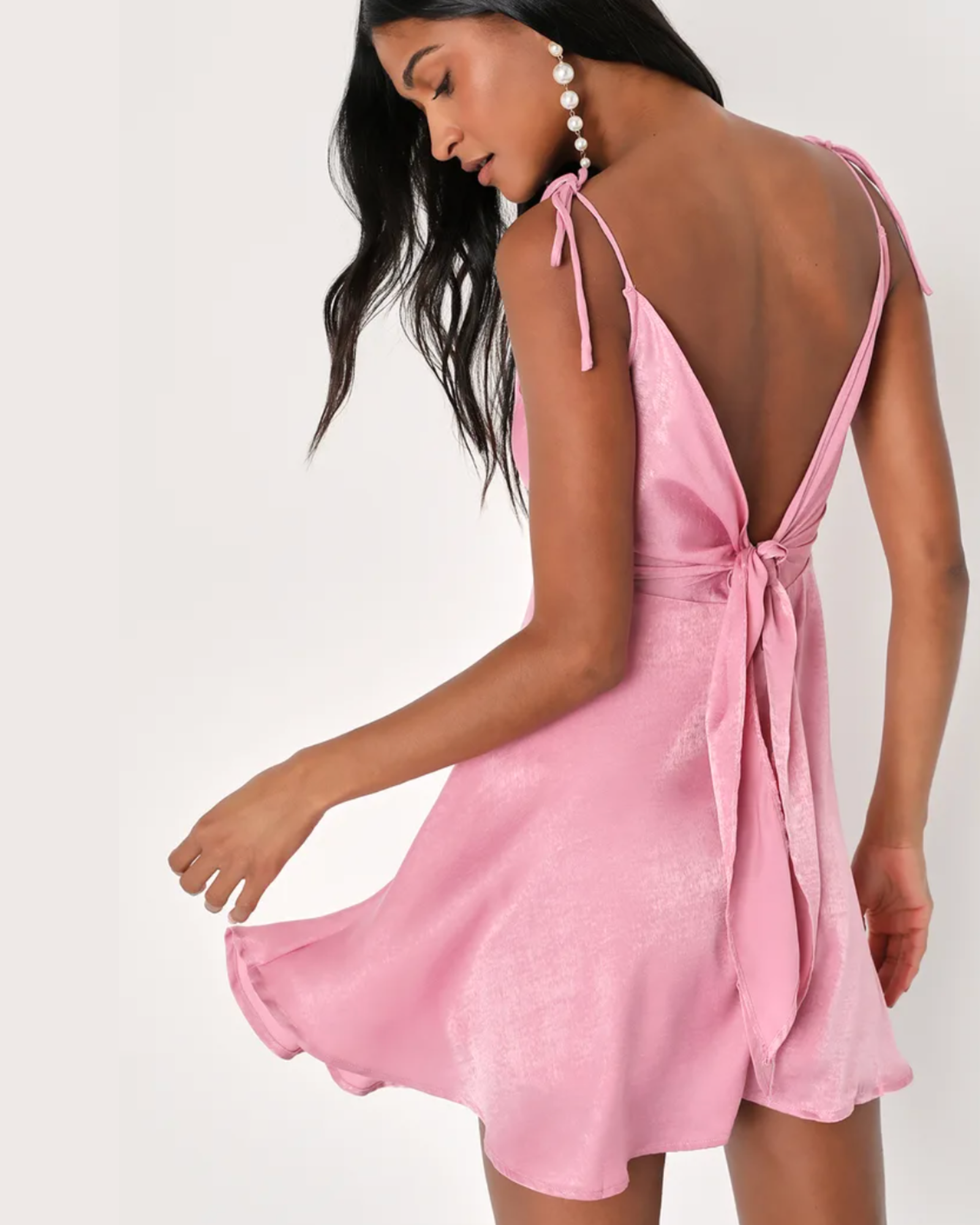 Party with Prosecco Pink Satin Tie-Back Mini Dress
