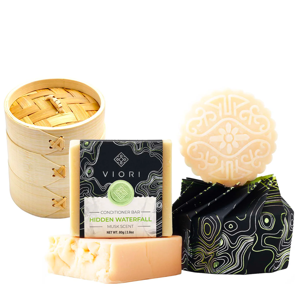 Hair Shampoo & Conditioner Bar with Bamboo Holder Set