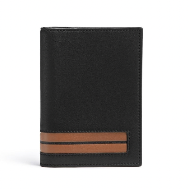 Stripe-detailed leather passport holder