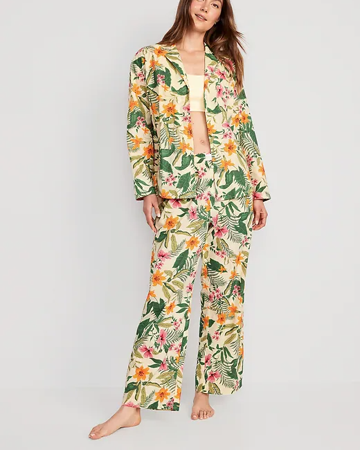 Oversize Printed Poplin Pajama Set for Women