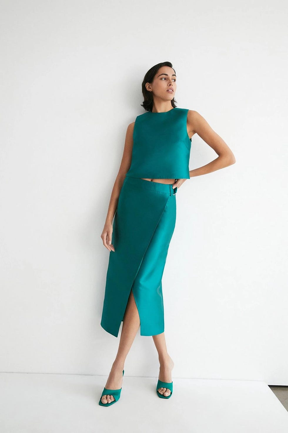 Satin Twill Utility Detail Maxi Skirt
