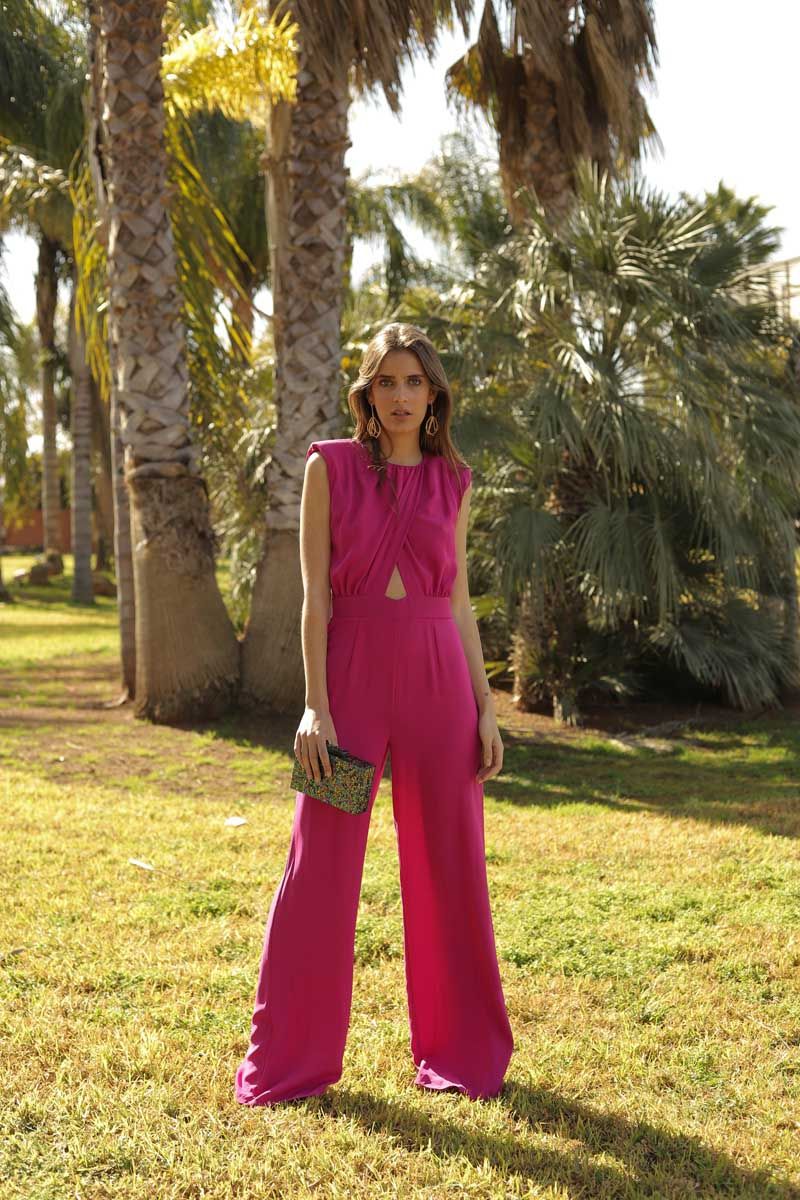 Fuchsia jumpsuit with openings