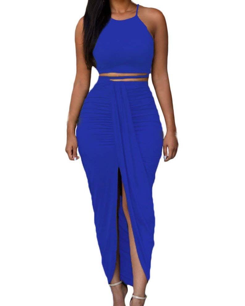 Kim Kardashian Stuns In A Royal Blue Skirt Set With A Thigh Slit And Belly Chain 3516