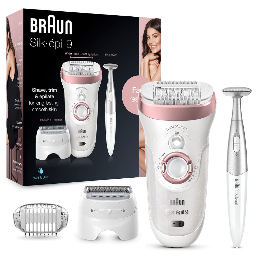 Braun Silk-épil 9 9-890, Gesichtshaarentfernung für Frauen, Haarentfernungsgerät, Bikini-Trimmer, Damenrasierer Nass & Trocken, kabellos und 7 Extras