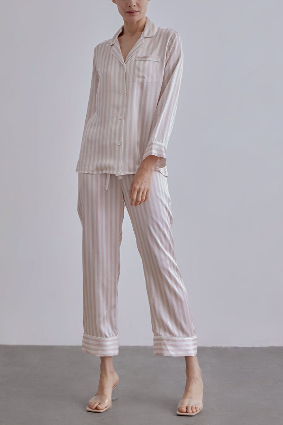 Striped Silk Pajama & Eye Mask Set