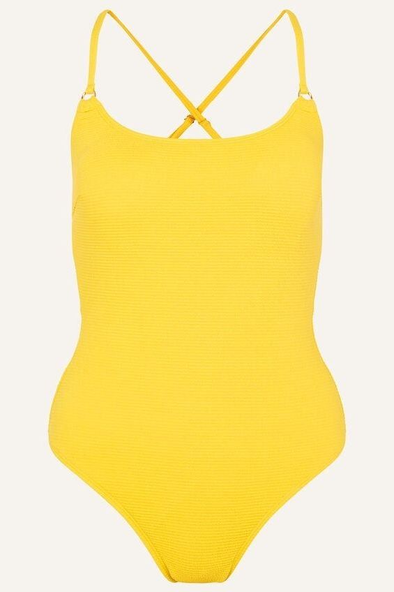 Crinkle Scoop Neck Swimsuit Yellow