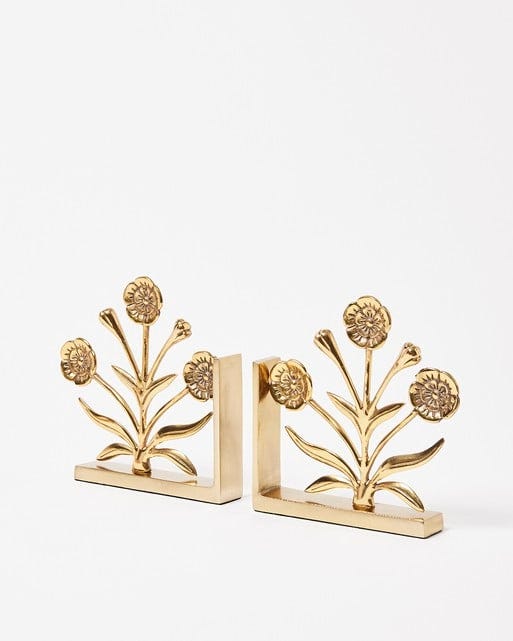 Flower Gold Metal Bookends