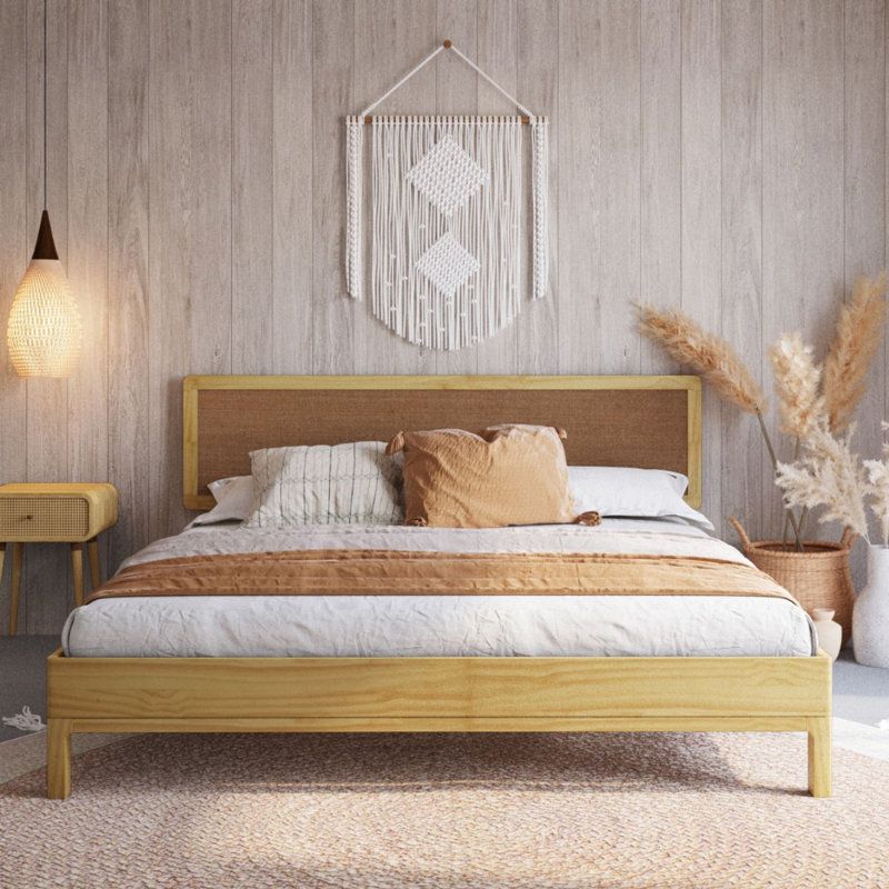Desert Fields Modern Boho King Size Solid Wood Platform Bed, White 