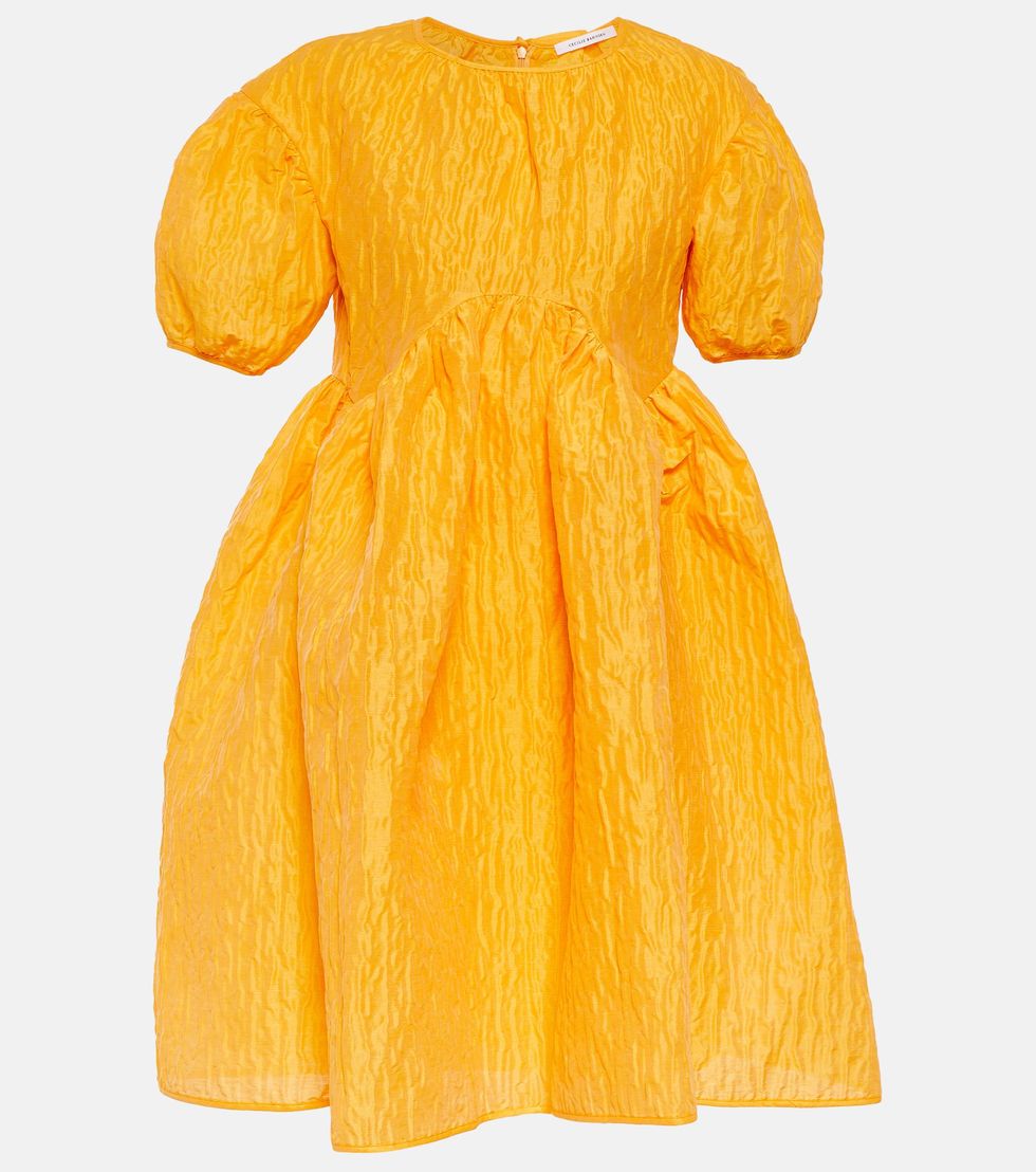 Textured linen-blend Cloqué mini dress