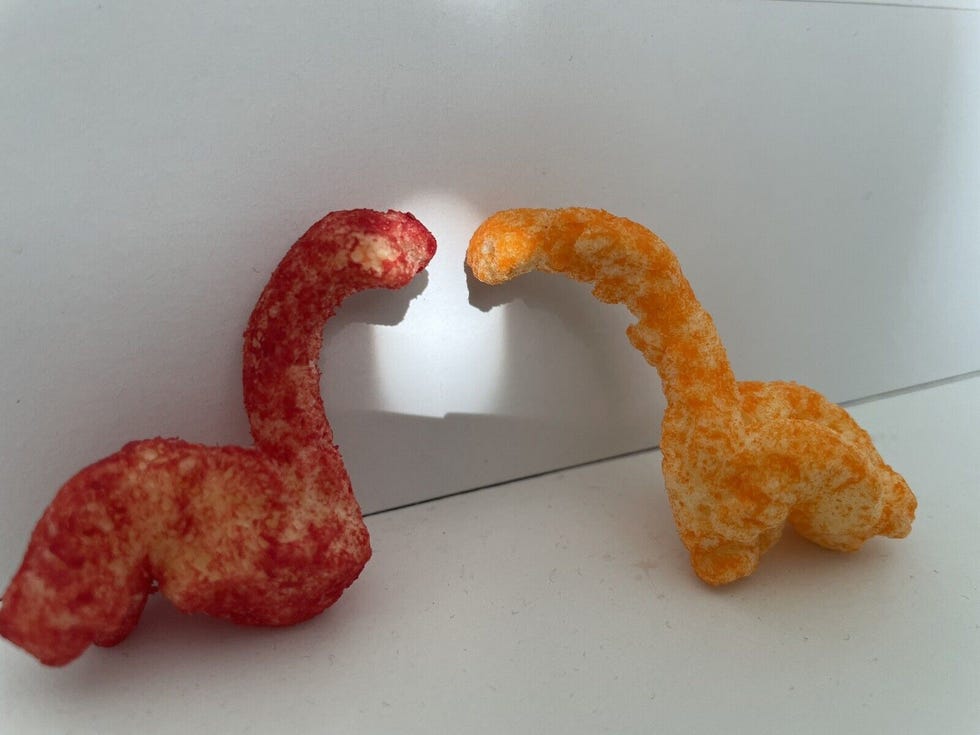 Cheeto Pair Shaped like Dinosaur or Loch Ness Monster