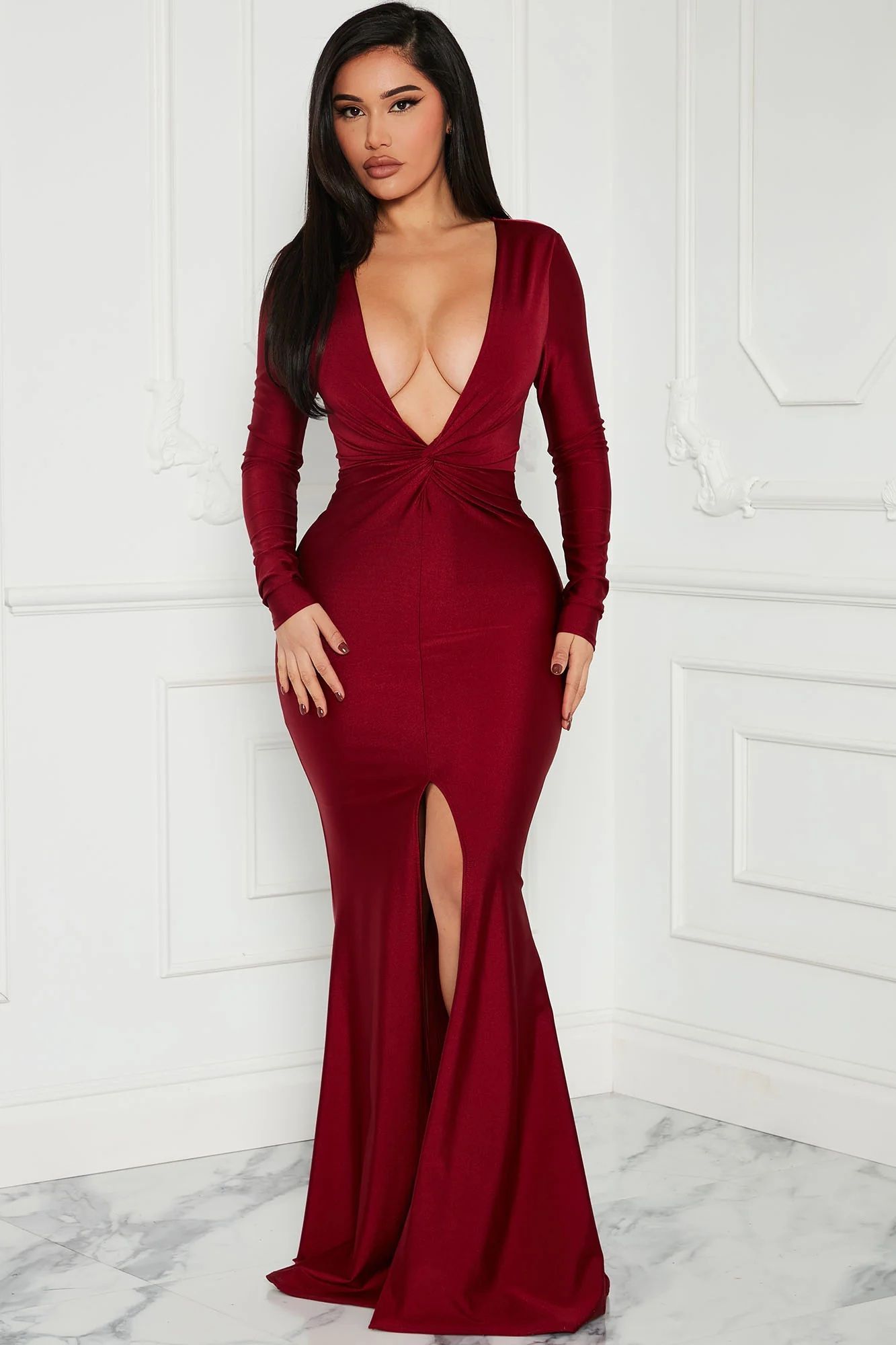 Fashion nova red long sleeve clearance dress