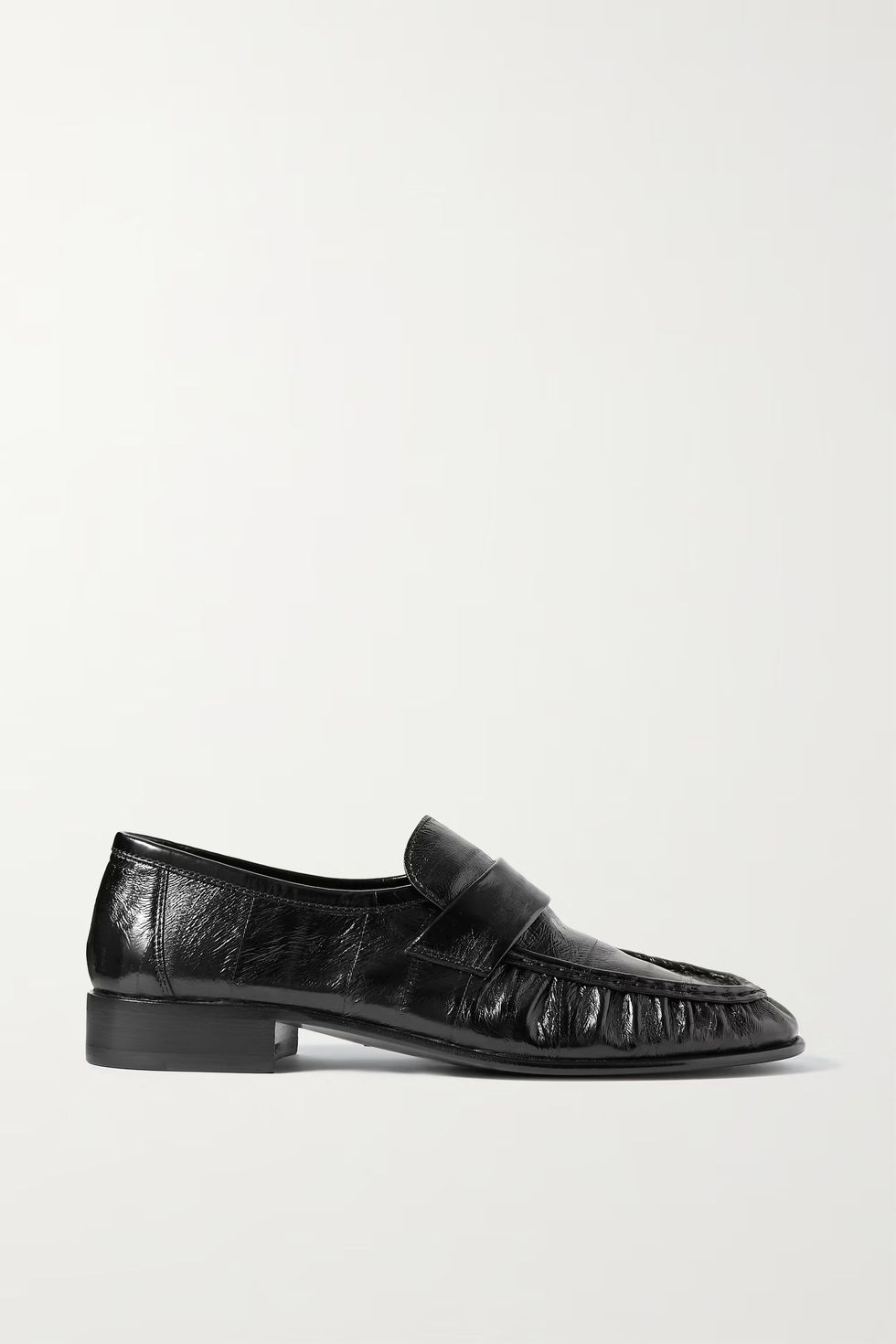 Crinkled glossed-leather loafers