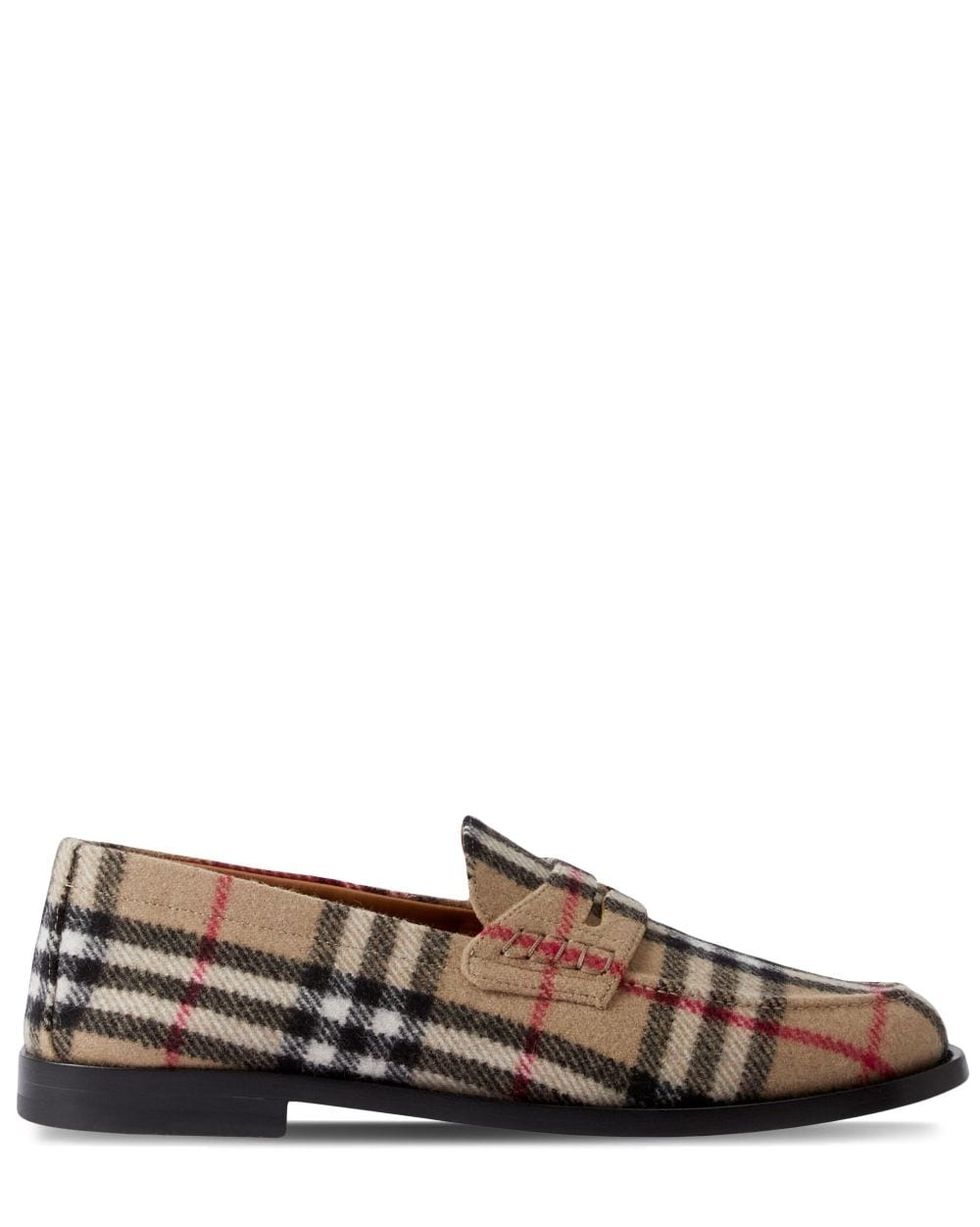 Check wool loafers