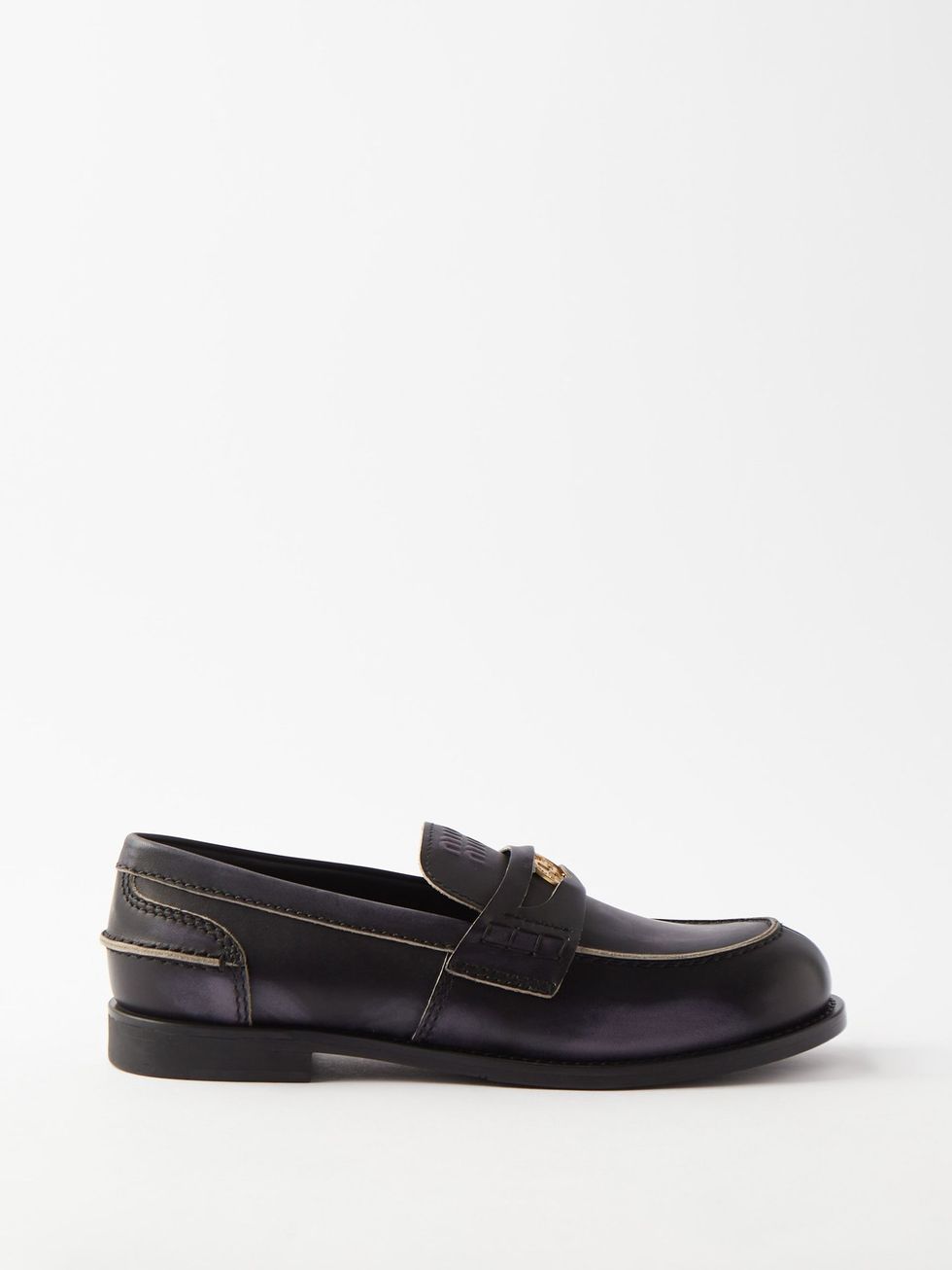 Logo-coin raw-edge leather loafers
