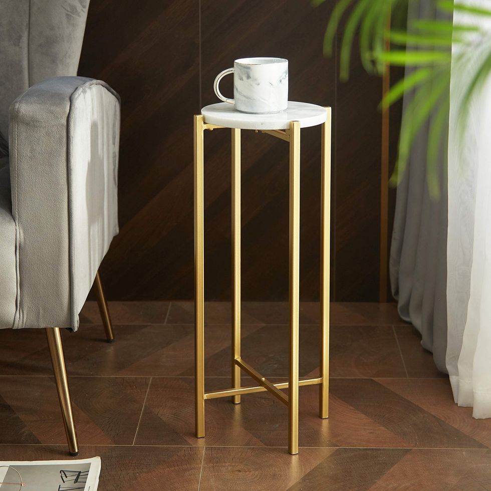 White Marble Collapsible Side Accent Drink Table