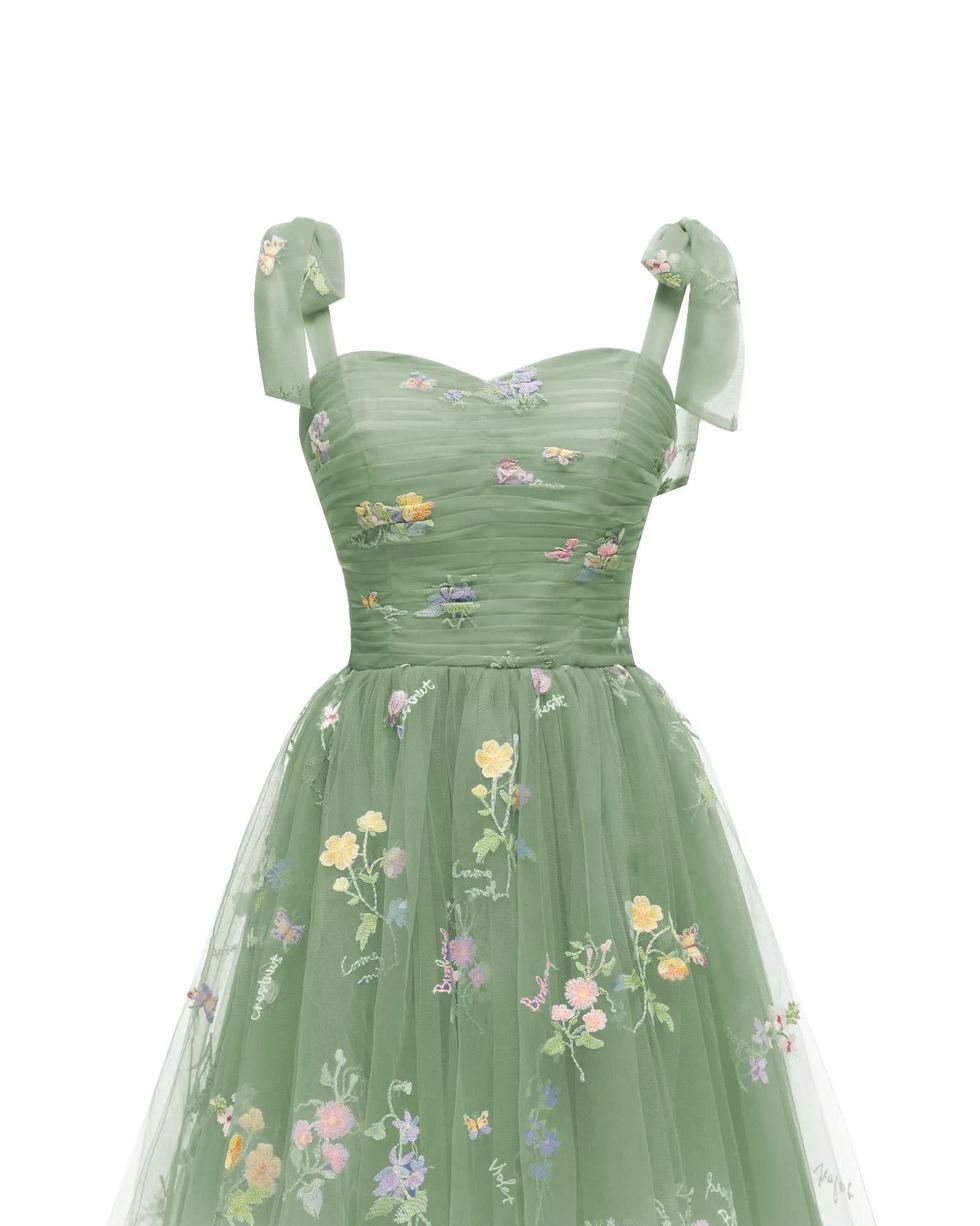 Short Flower Embroidery Tulle Dress