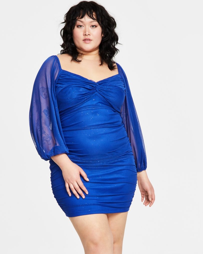 Plus Size Ruched Glitter Bodycon Dress