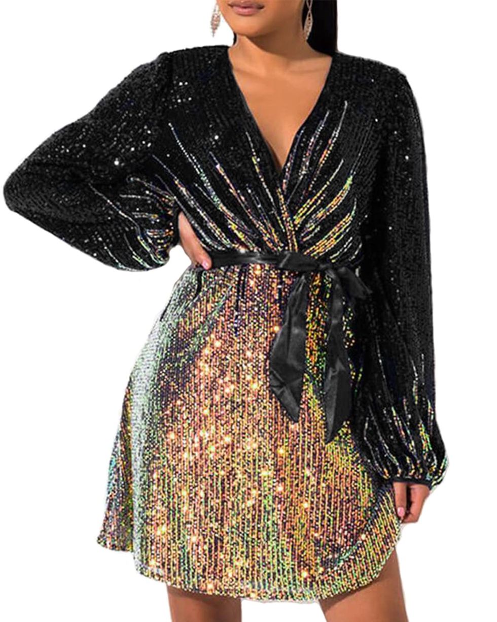 Plus Size Long Sleeves Sequins Dress