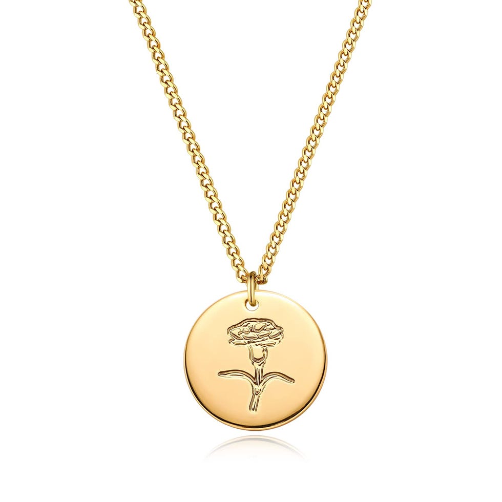 Birth Flower Coin Necklace