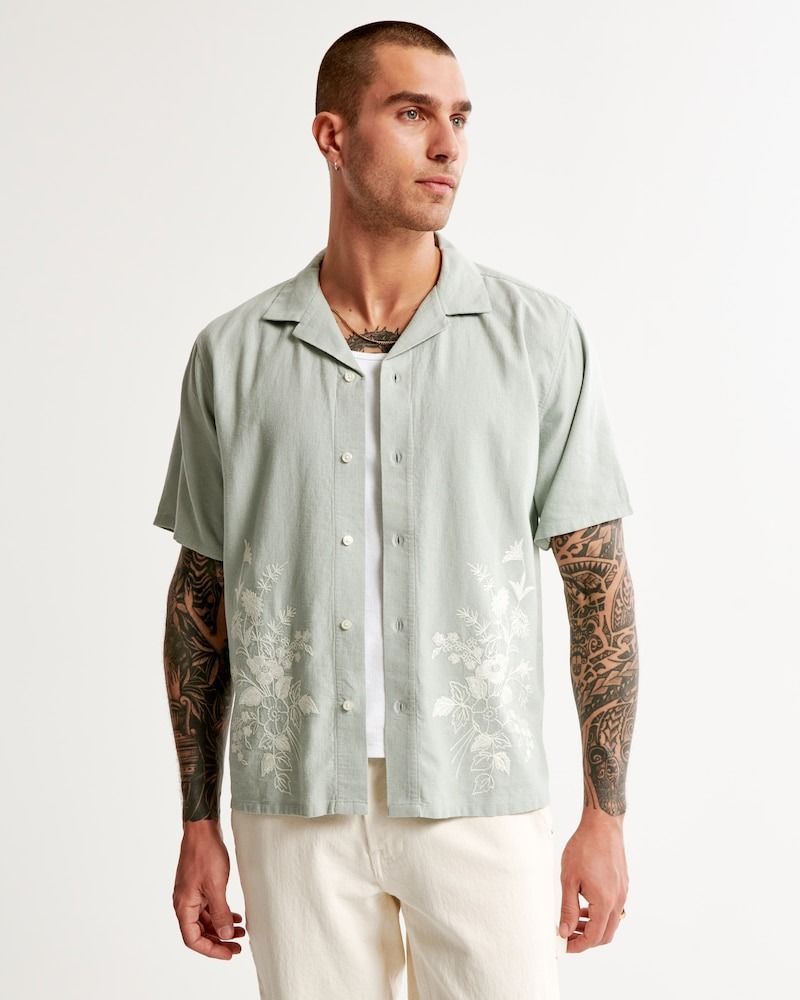 Camp collar short sleeve shirt sale