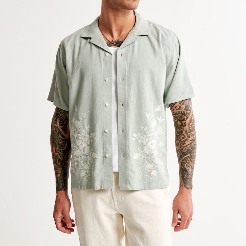 Camp Collar Summer Linen-Blend Embroidered Shirt